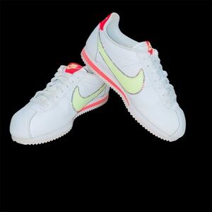 Custom Nike Women's Classic Cortex Leather Platinum White‎ Volt Flash Crimson